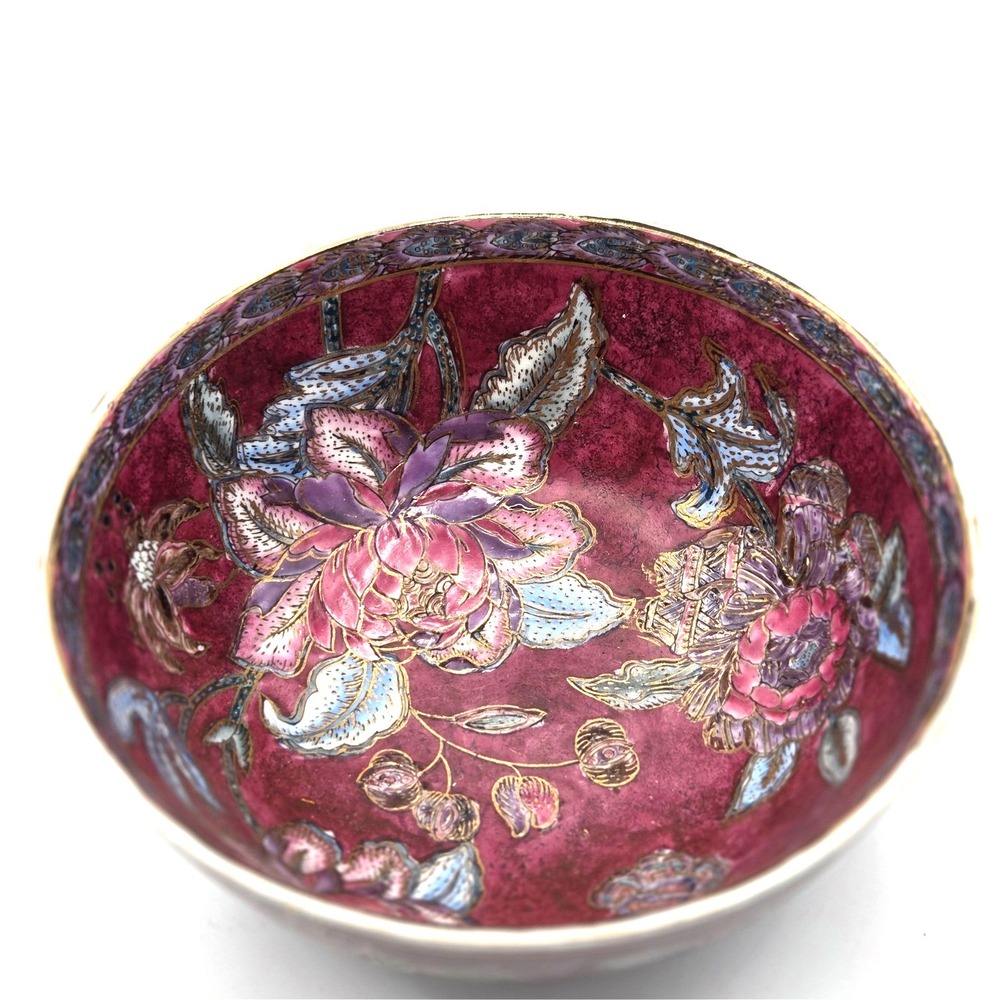 J.C Penny Classic Vintage Artisan Tradition Burgundy Floral Bowl 8" Diameter